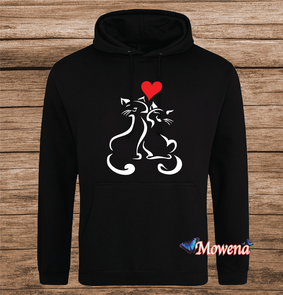 Hoodie 2 poezen met hartje Poes0001