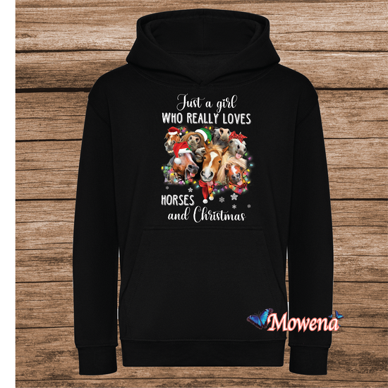 Kids hoodie just a girl who really love horses and christmas PH0158